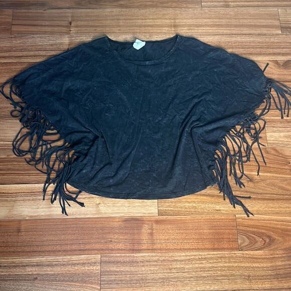 American Age baggy woman's Grey Mineral Wash Fringe Western‎ Grunge Boho - Picture 1 of 9